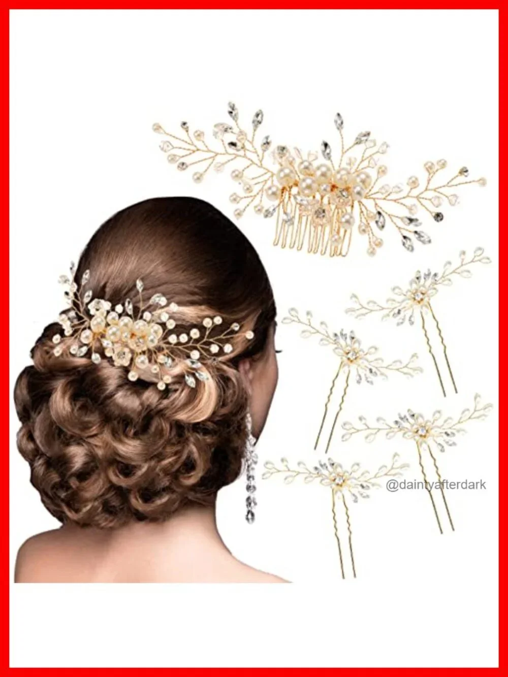 Pearl Crystal Rhinestone Bridal Hair Comb and 4 Pins Set